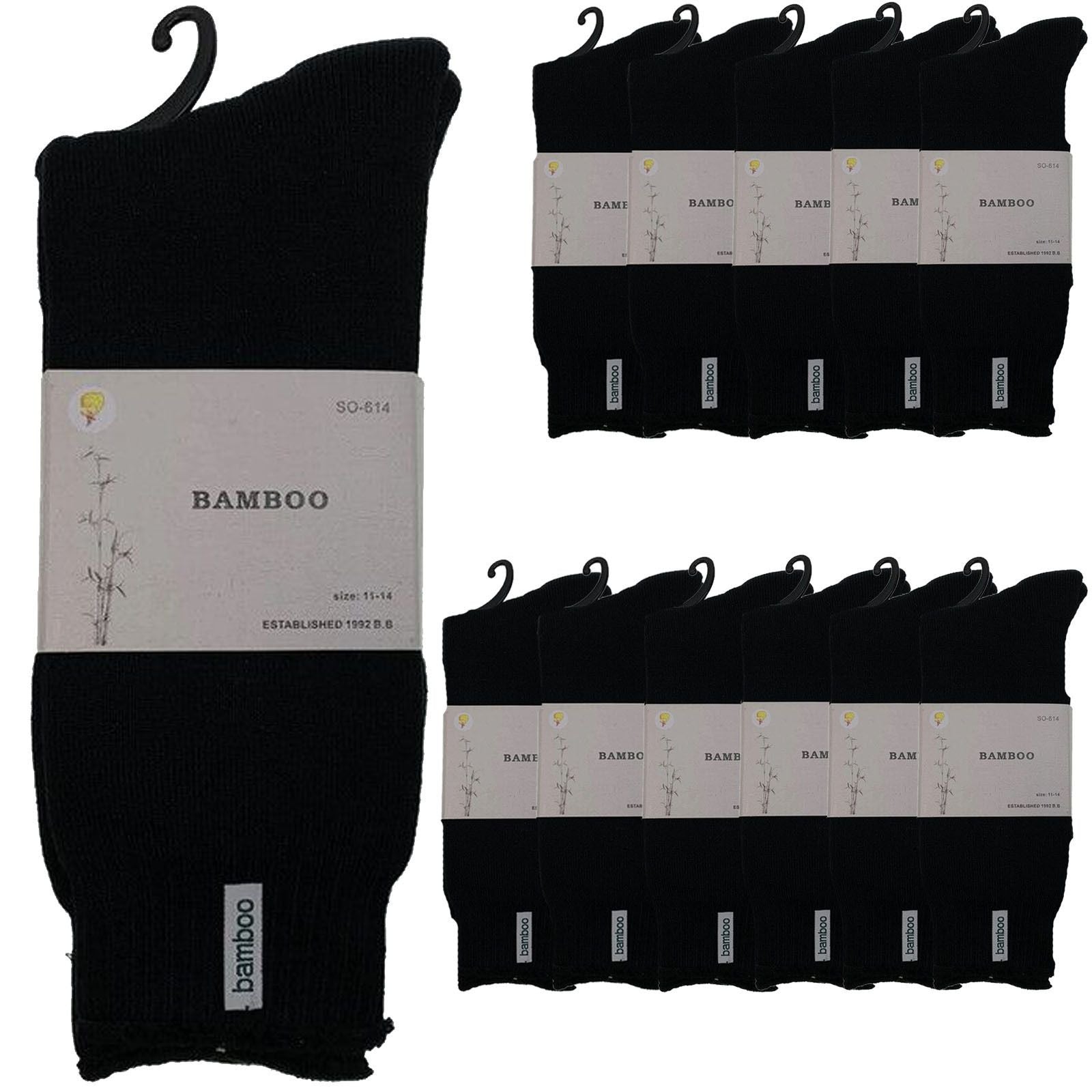 12 Pairs PREMIUM BAMBOO SOCKS Mens Heavy Duty Thick Work Socks BULK Cushion - Black
