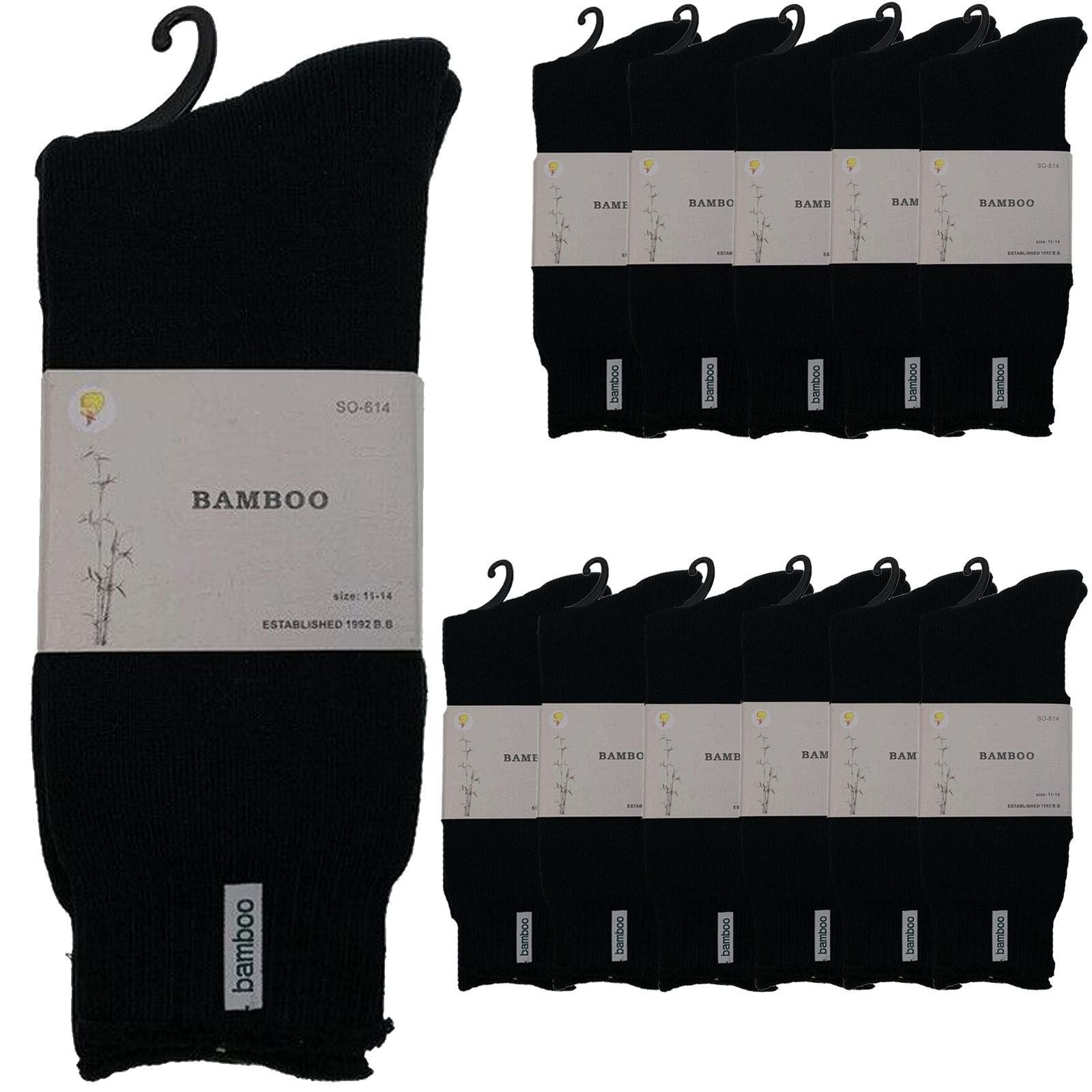 12 Pairs PREMIUM BAMBOO SOCKS Mens Heavy Duty Thick Work Socks BULK Cushion - Black