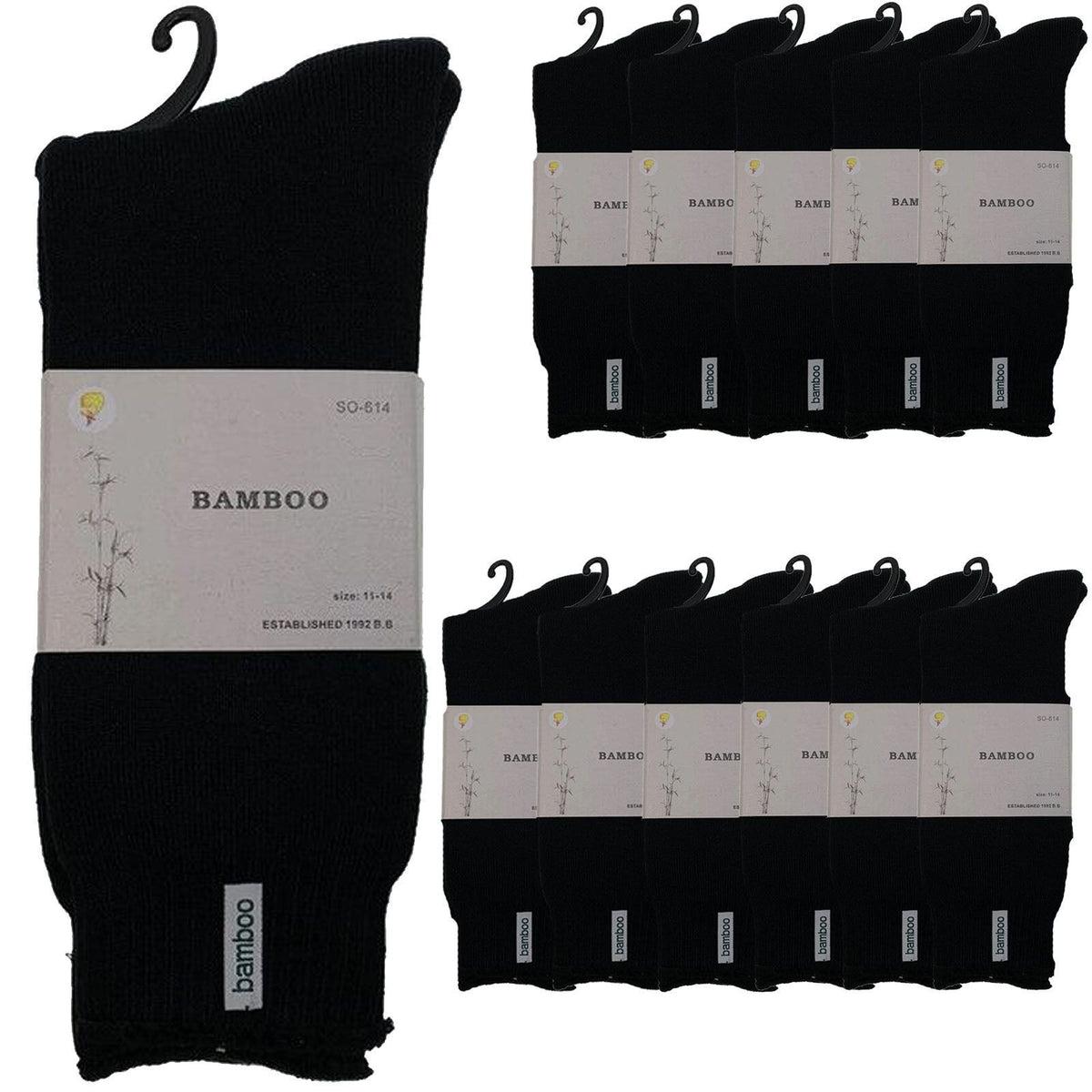 12 Pairs PREMIUM BAMBOO SOCKS Mens Heavy Duty Thick Work Socks BULK Cushion - Black