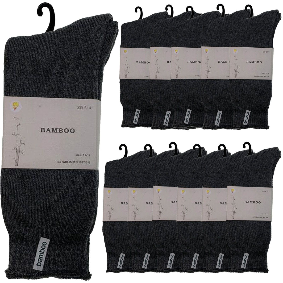 12 Pairs PREMIUM BAMBOO SOCKS Mens Heavy Duty Thick Work Socks BULK Cushion - Charcoal Grey