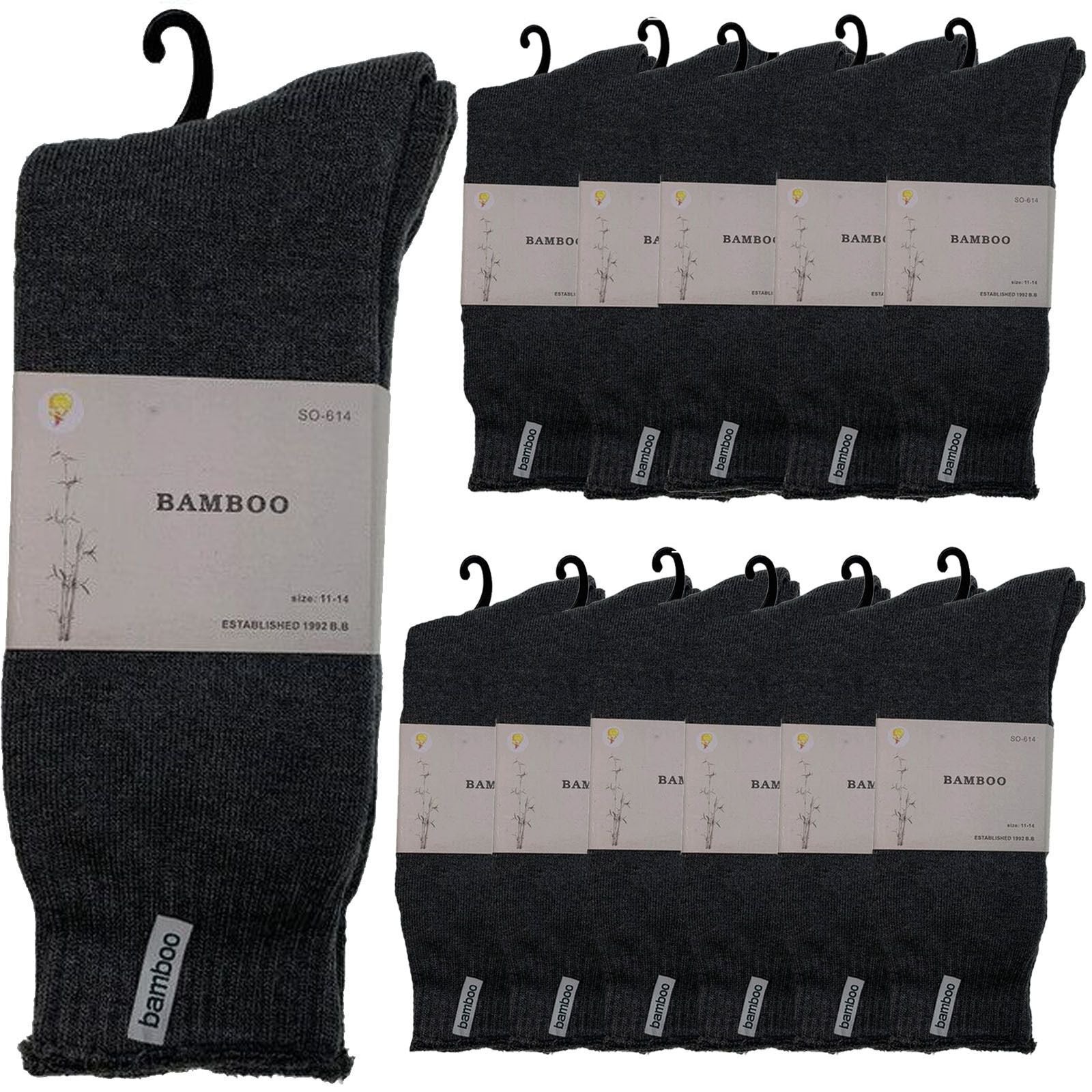 12 Pairs PREMIUM BAMBOO SOCKS Mens Heavy Duty Thick Work Socks BULK Cushion - Charcoal Grey