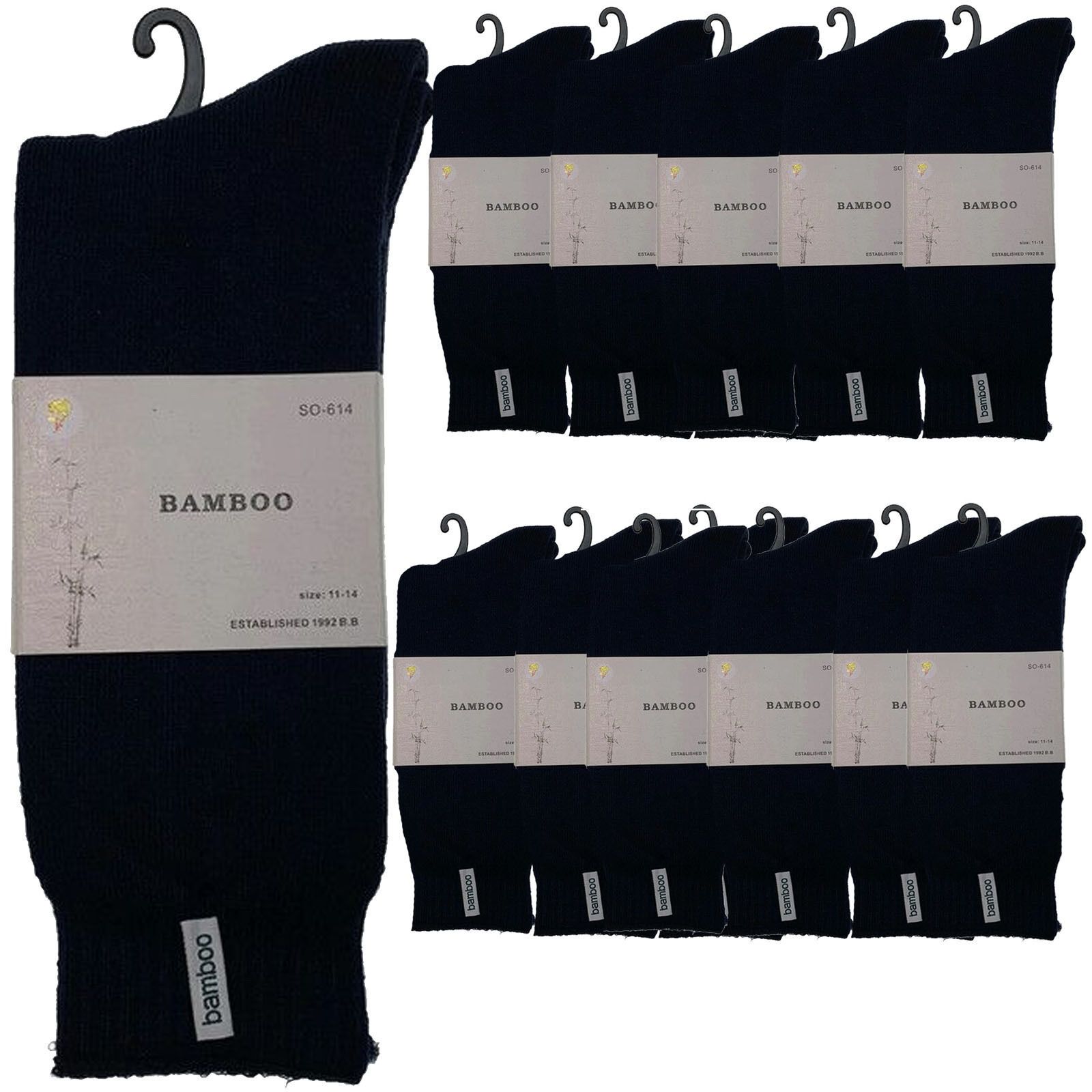 12 Pairs PREMIUM BAMBOO SOCKS Mens Heavy Duty Thick Work Socks BULK Cushion - Navy Blue