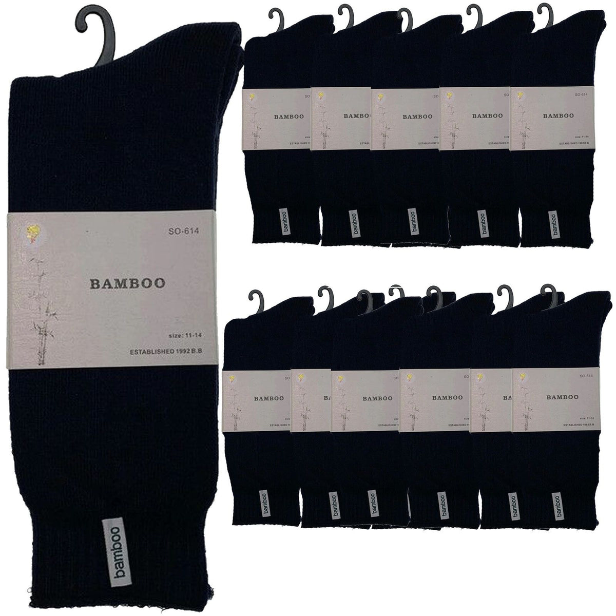 12 Pairs PREMIUM BAMBOO SOCKS Mens Heavy Duty Thick Work Socks BULK Cushion - Navy Blue