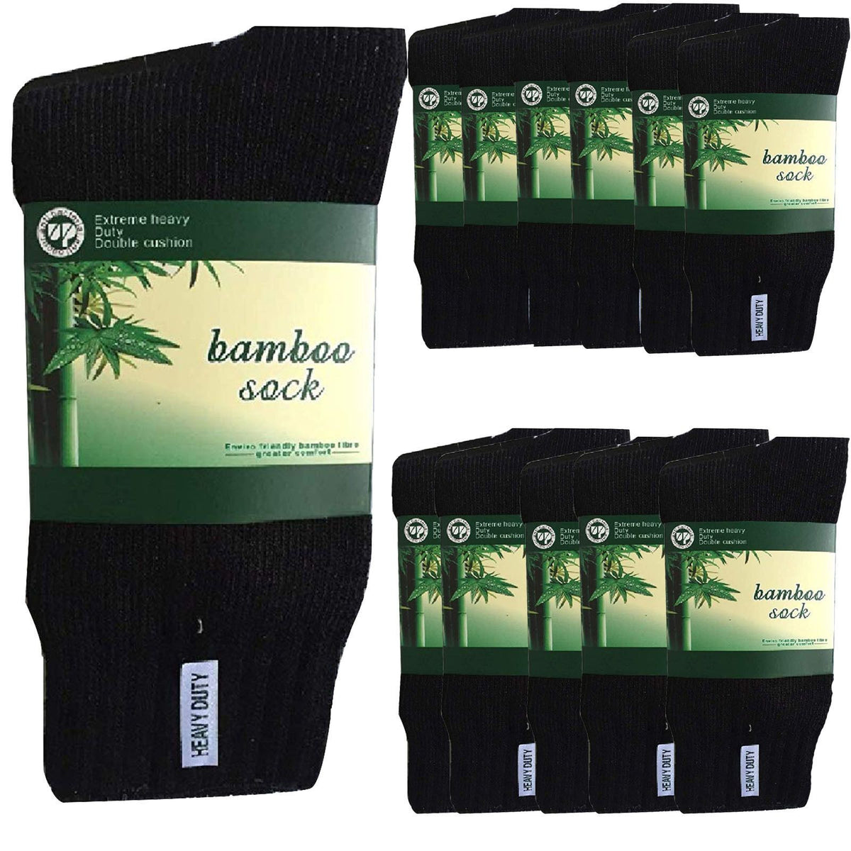 12 Pairs BAMBOO SOCKS Mens Heavy Duty Premium Thick Work Socks Cushion BULK - Black