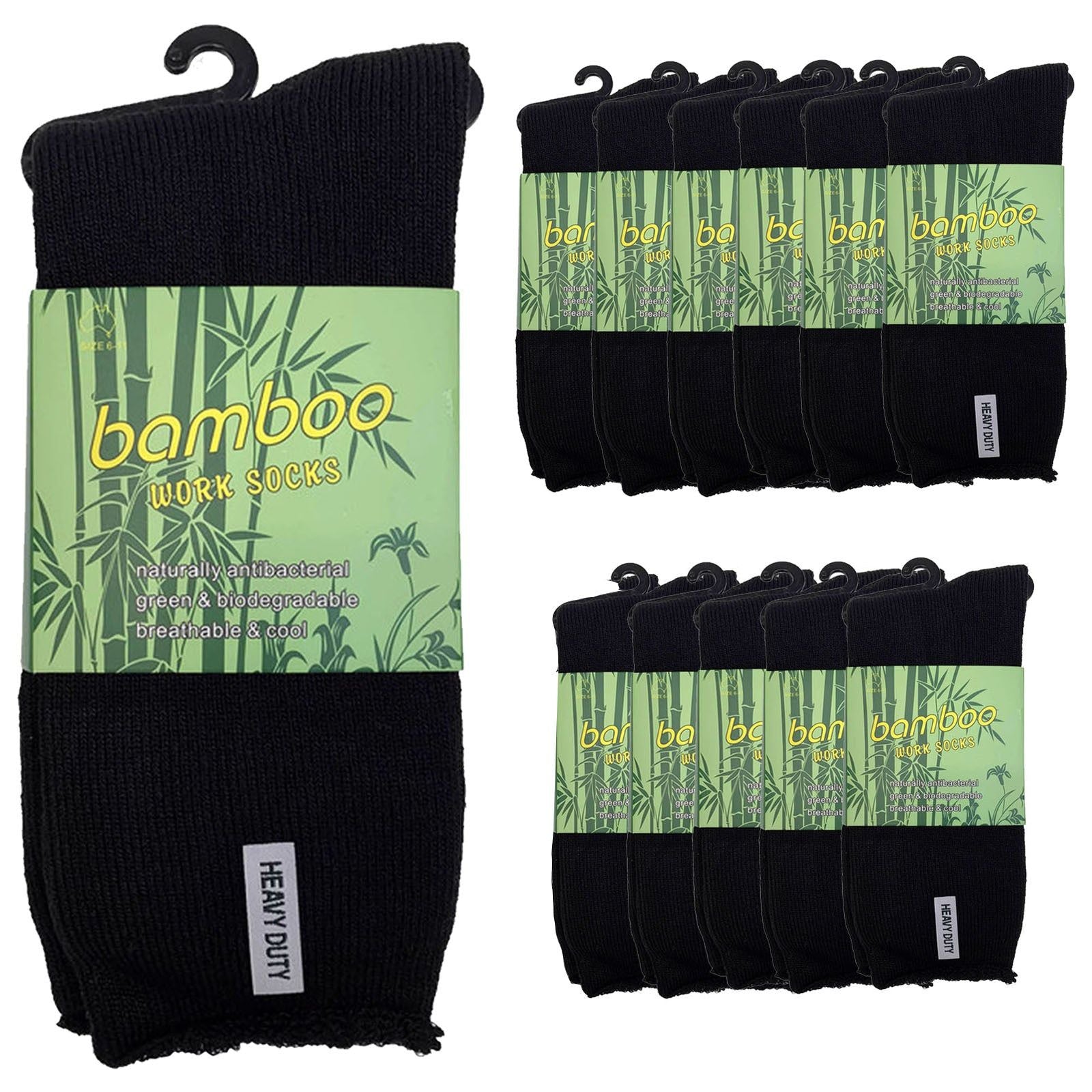 12 Pairs PREMIUM BAMBOO SOCKS Mens Heavy Duty Thick Work Socks Cushion BULK  - Black - 6-11