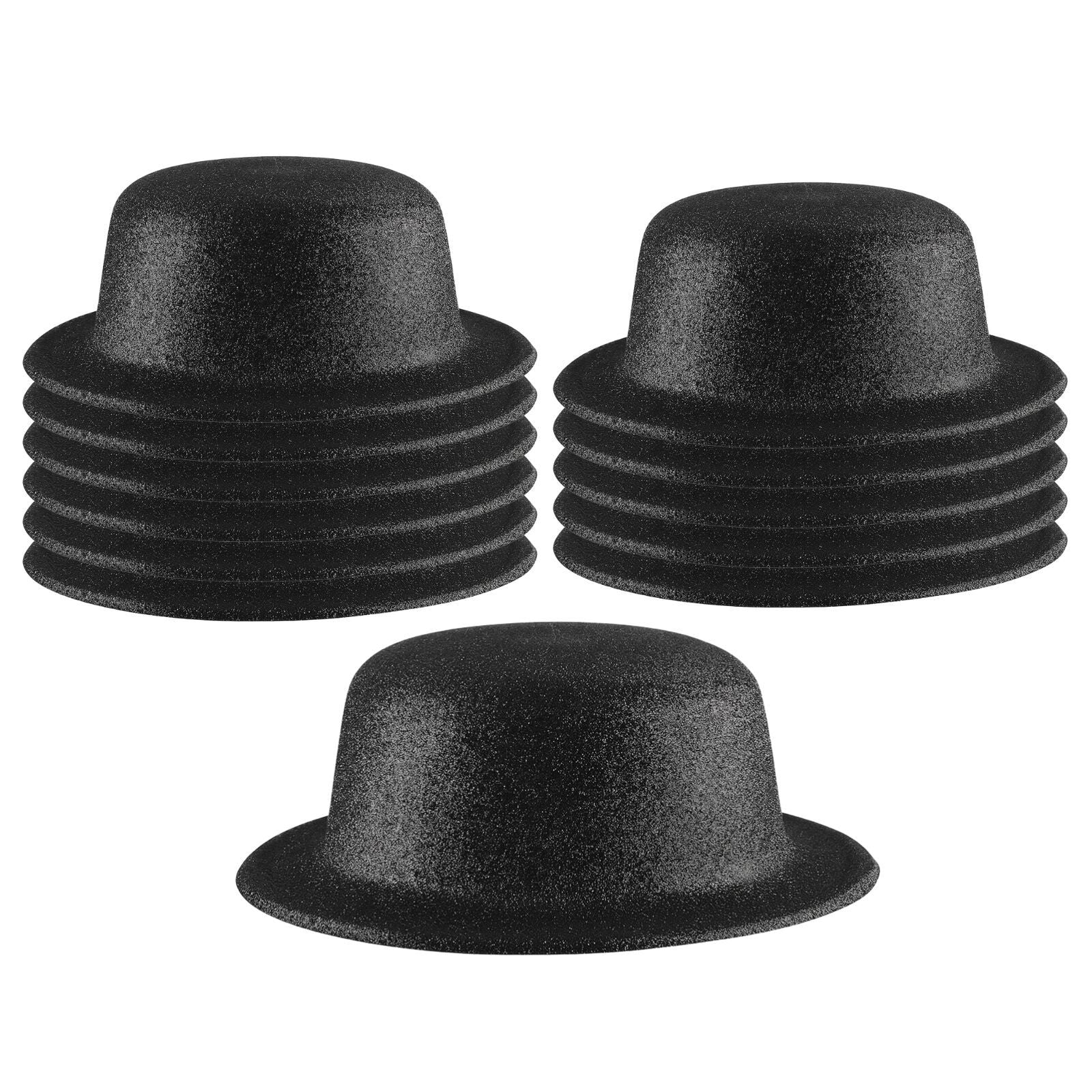 12x GLITTER BOWLER HAT Fancy Party Plastic Costume Cap Fun Dress Up Sparkle BULK - Black