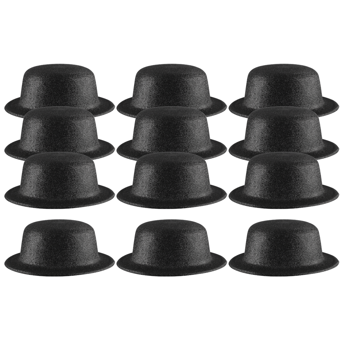 12x GLITTER BOWLER HAT Fancy Party Plastic Costume Cap Fun Dress Up Sparkle BULK - Black