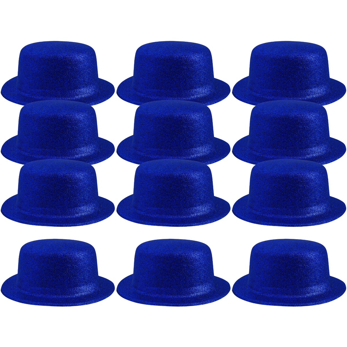 12x GLITTER BOWLER HAT Fancy Party Plastic Costume Cap Fun Dress Up Sparkle BULK - Blue