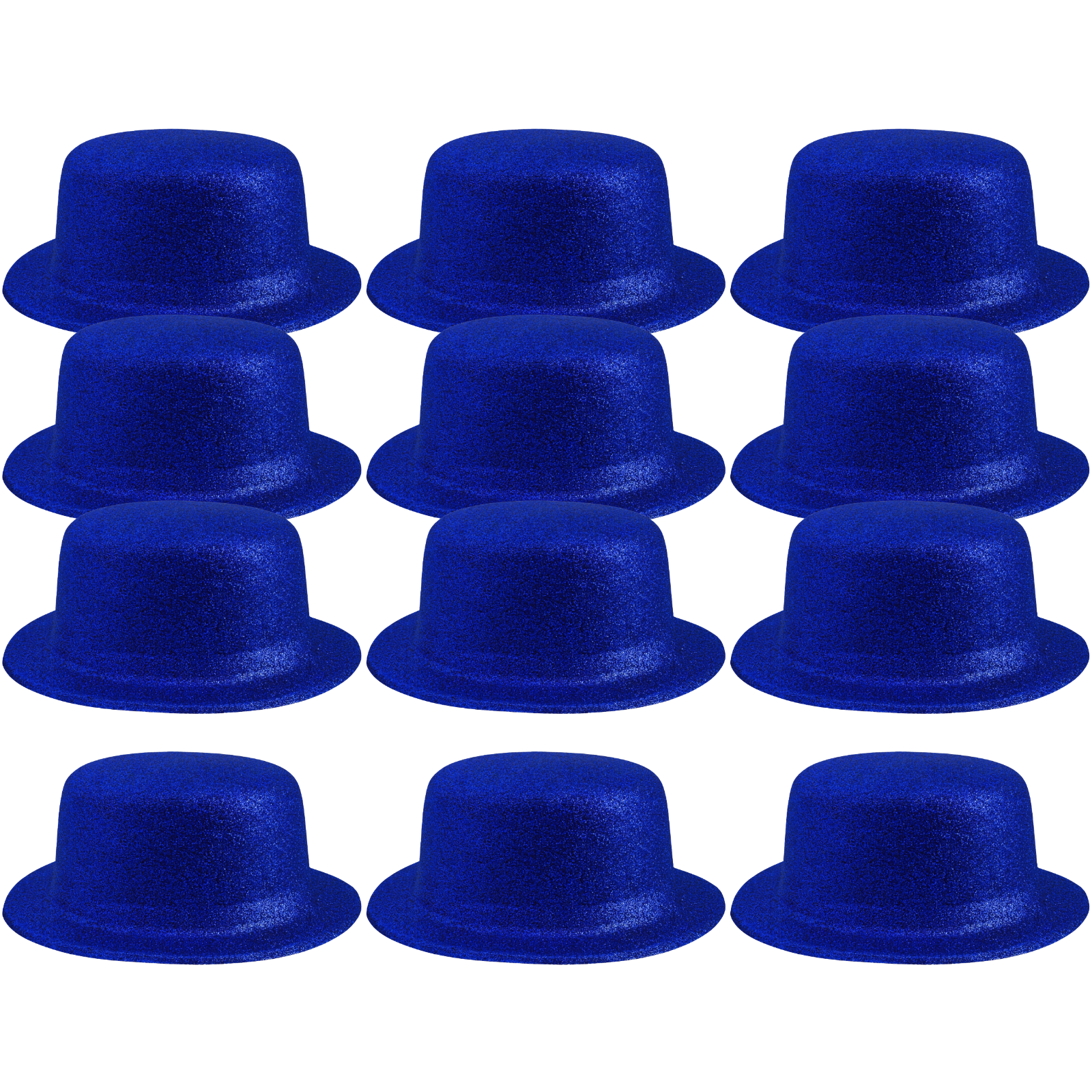 12x GLITTER BOWLER HAT Fancy Party Plastic Costume Cap Fun Dress Up Sparkle BULK - Blue