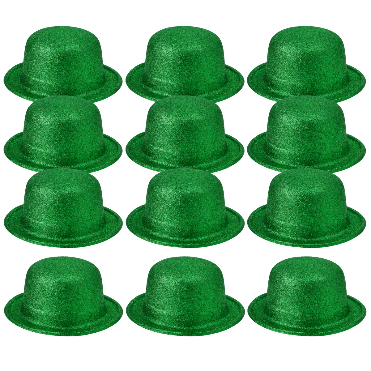 12x GLITTER BOWLER HAT Fancy Party Plastic Costume Cap Fun Dress Up Sparkle BULK - Green