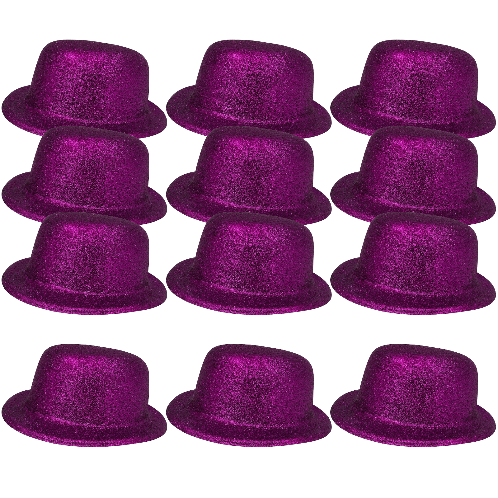 12x GLITTER BOWLER HAT Fancy Party Plastic Costume Cap Fun Dress Up Sparkle BULK - Purple