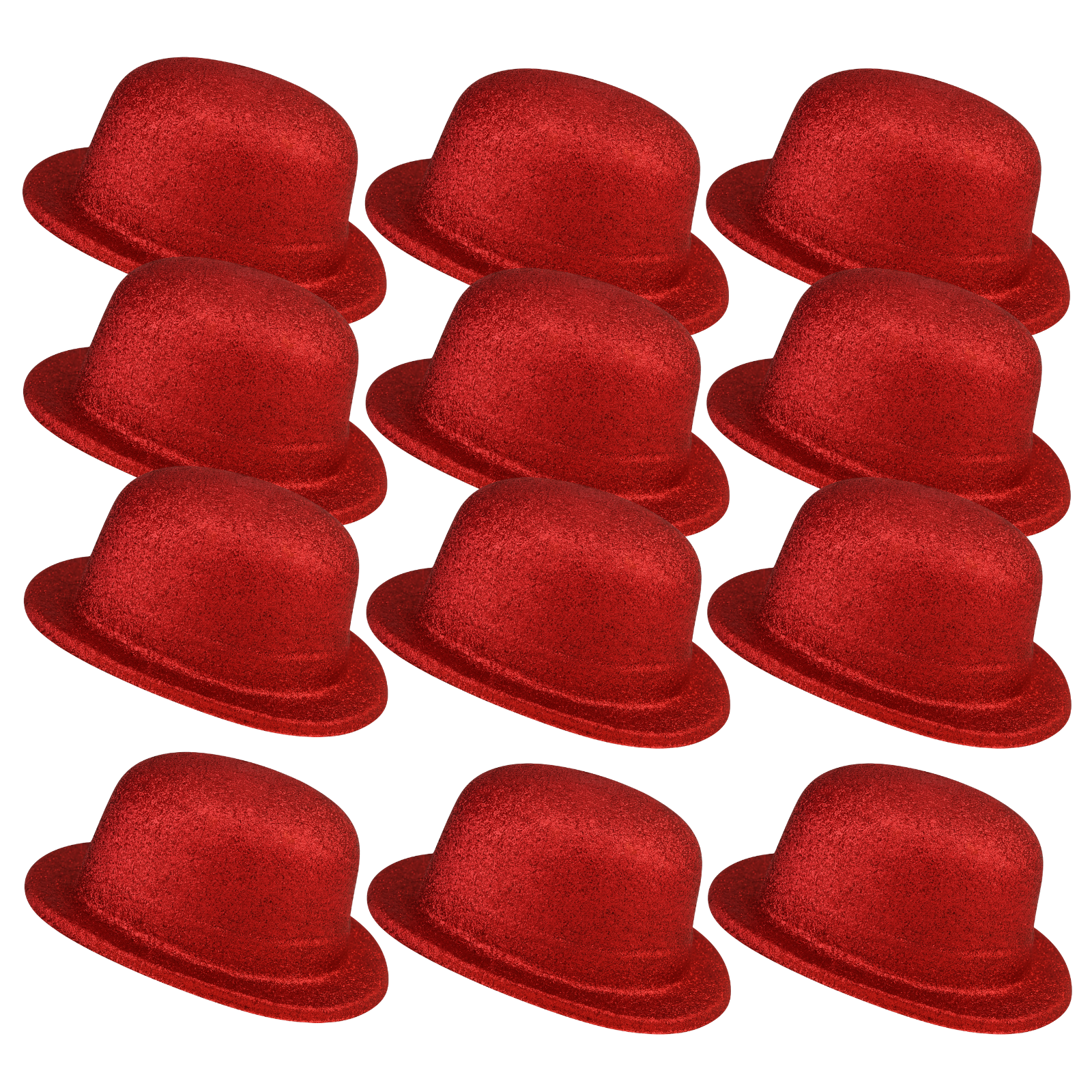 12x GLITTER BOWLER HAT Fancy Party Plastic Costume Cap Fun Dress Up Sparkle BULK - Red