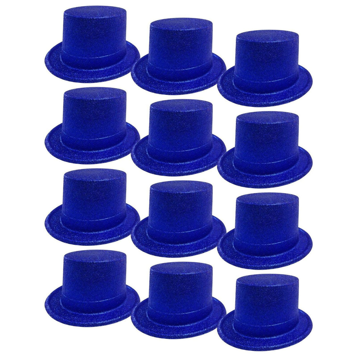 12x GLITTER TOP HAT Fancy Party Plastic Costume Tall Cap Fun Dress Up BULK - Blue