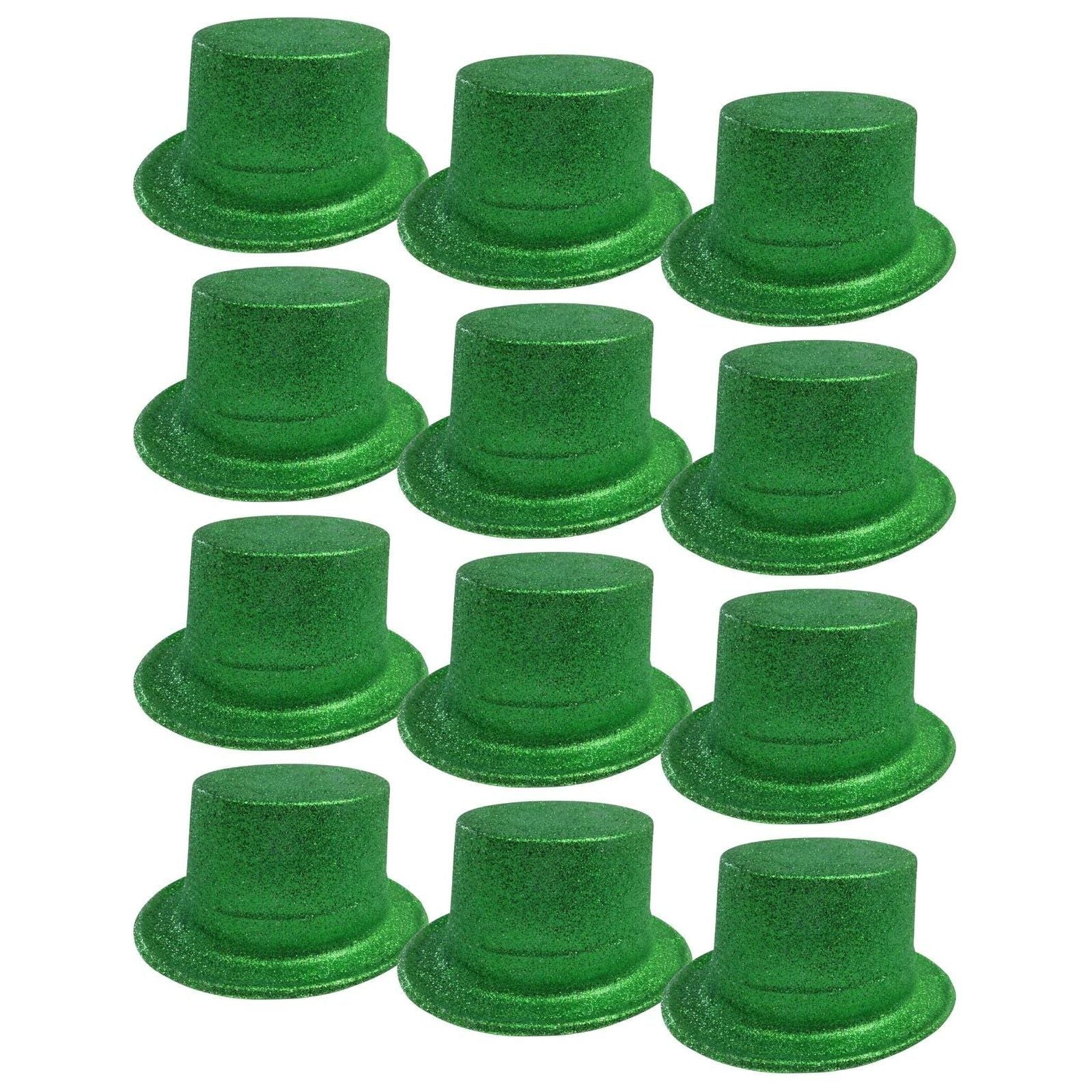 12x GLITTER TOP HAT Fancy Party Plastic Costume Tall Cap Fun Dress Up BULK - Green