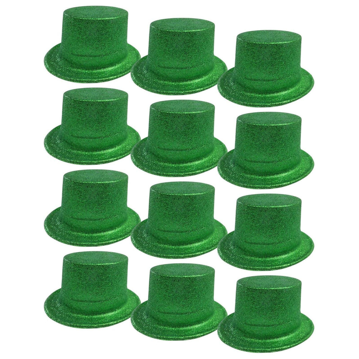 12x GLITTER TOP HAT Fancy Party Plastic Costume Tall Cap Fun Dress Up BULK - Green