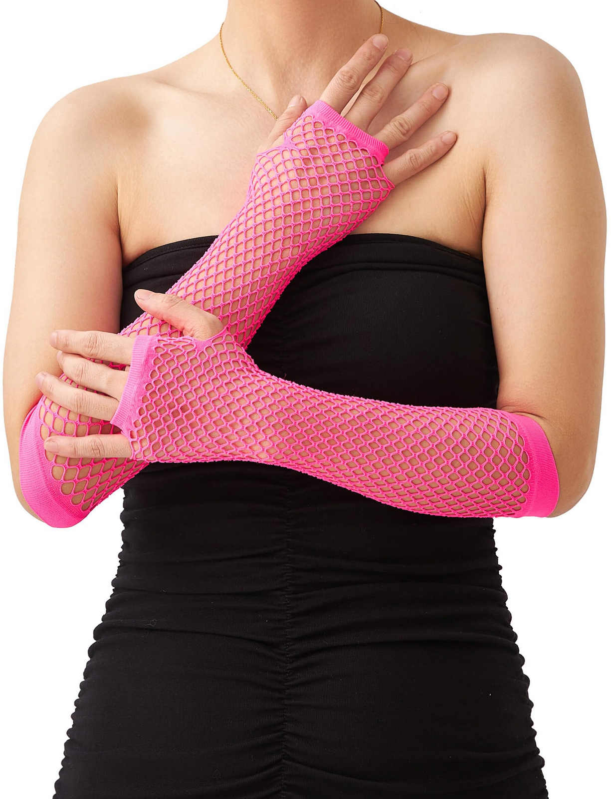 12x Long Elbow Length Fishnet Gloves Fingerless 70s 80s Womens Costume Party Bulk in Hot Pink