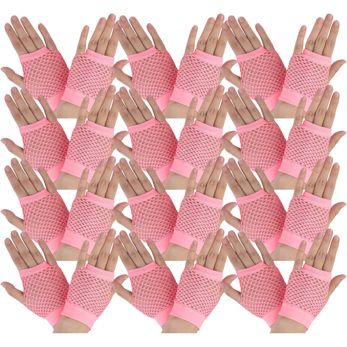 12 Pair Fishnet Gloves Fingerless Wrist Length 70s 80s Costume Party -Light Pink