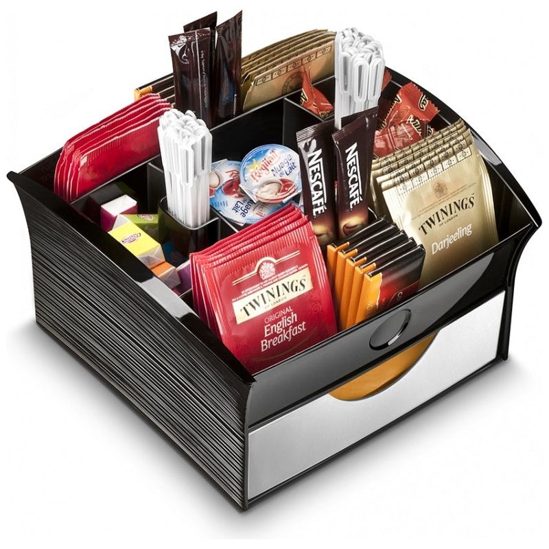 CEP Deluxe Tea Coffee Storage Home Office Organiser Distributor Tray - Black
