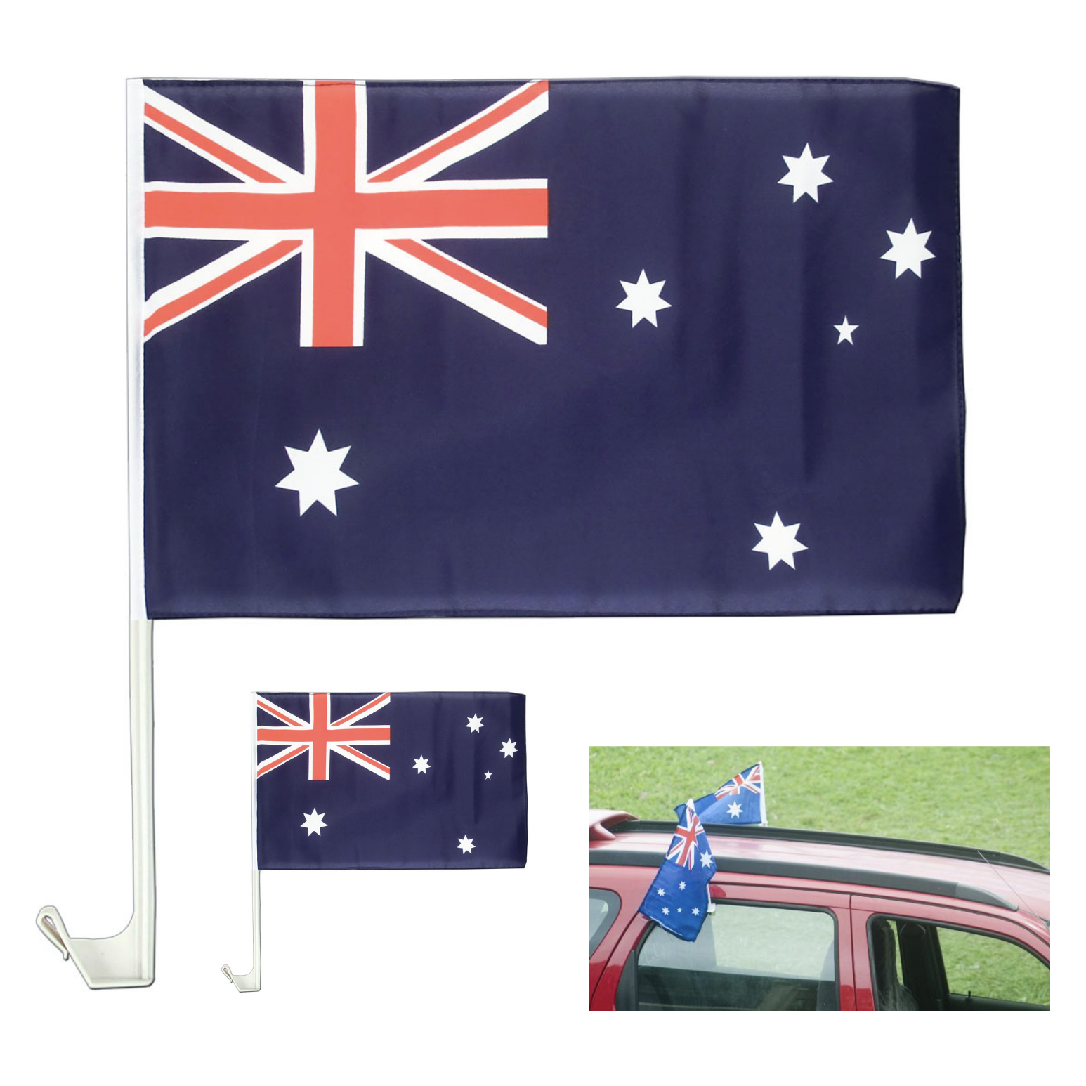 2x AUSTRALIA CAR FLAG with Window Clip Flags Australia Day 30cm x 45cm
