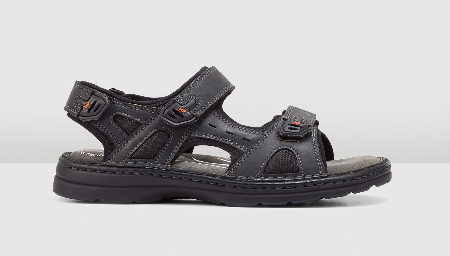 HUSH PUPPIES SIMMER Mens Leather Adjustable Strap Comfort Sandals Shoes - Black