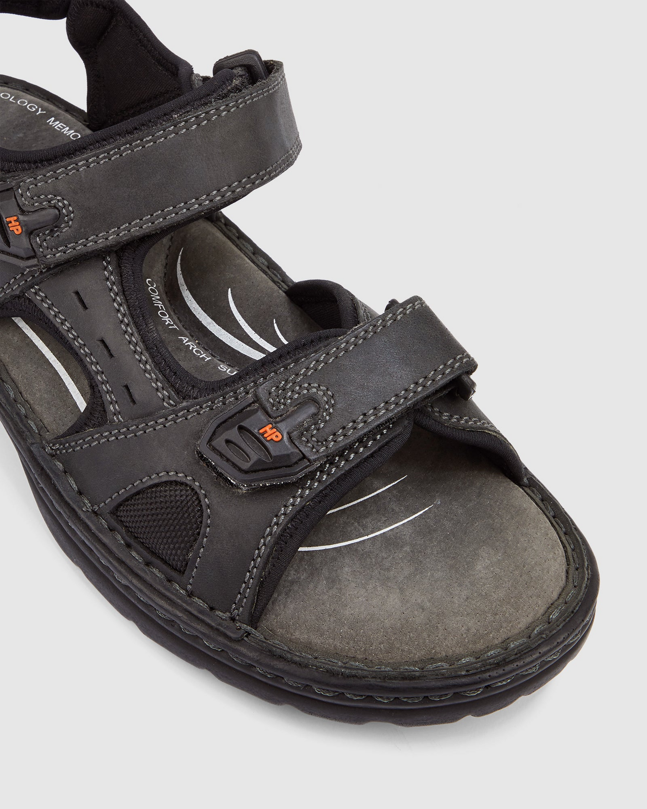 HUSH PUPPIES SIMMER Mens Leather Adjustable Strap Comfort Sandals Shoes - Black
