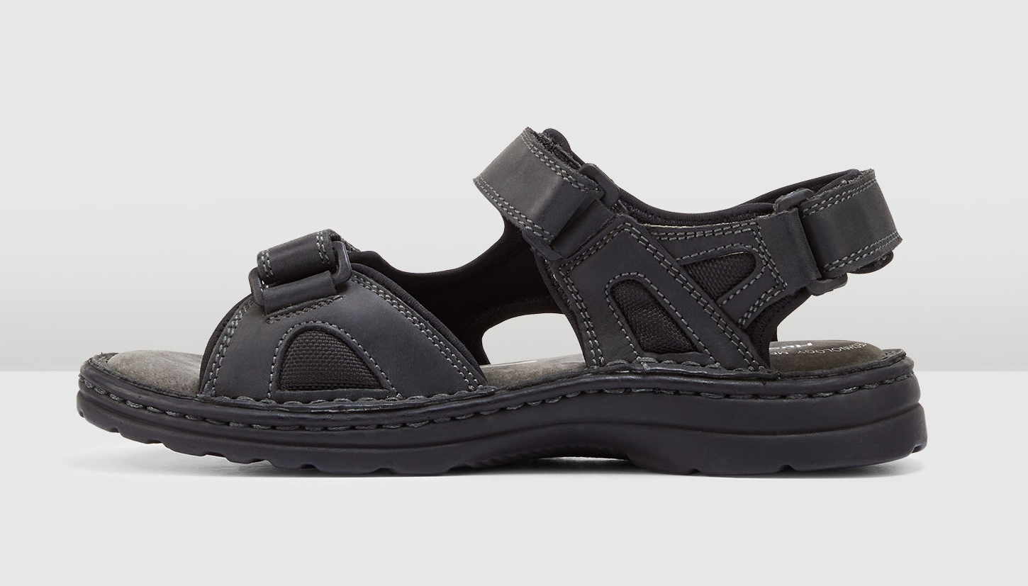 HUSH PUPPIES SIMMER Mens Leather Adjustable Strap Comfort Sandals Shoes - Black