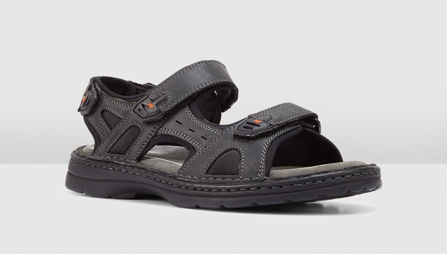 HUSH PUPPIES SIMMER Mens Leather Adjustable Strap Comfort Sandals Shoes - Black