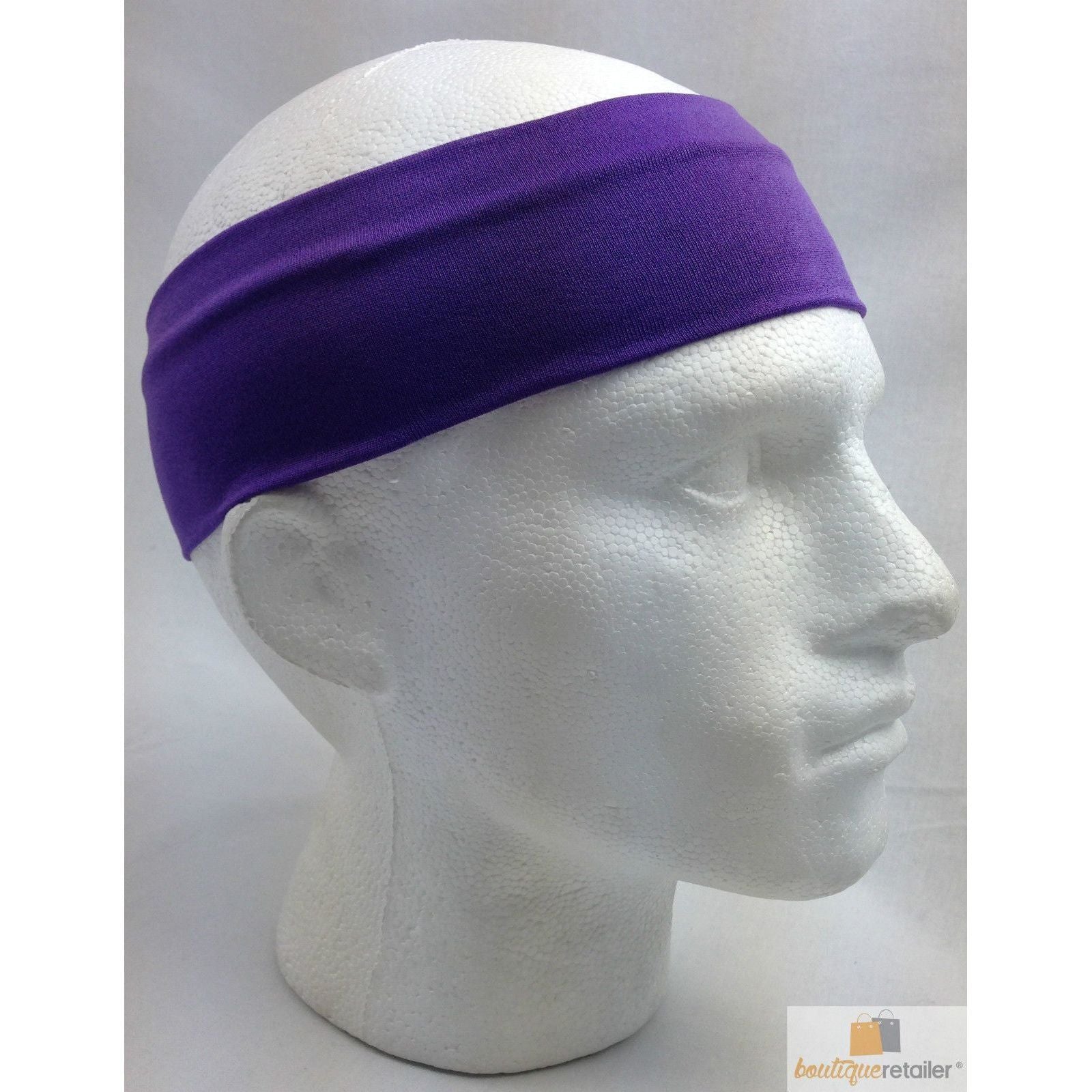 PLAIN HEADBAND Elastic Stretch Sports Yoga Hair Band Unisex 8cm Wide Wrap - Purple