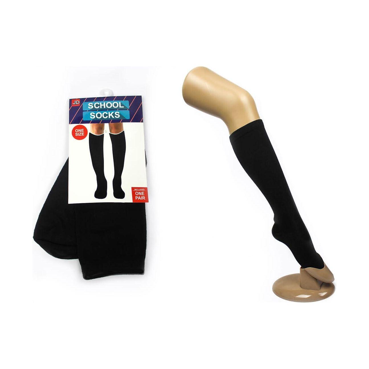 1 Pair SCHOOL SOCKS Plain Knee High Cotton Girls Boys Unisex - Black - One Size Fits Most