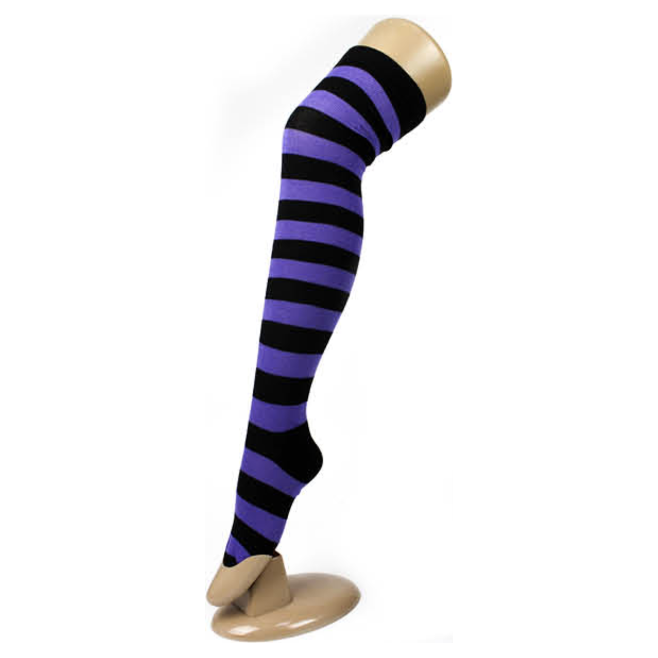 OVER THE KNEE SOCKS Plain Striped High Thigh Ladies Long Womens Stripey Stocking - Black/Purple