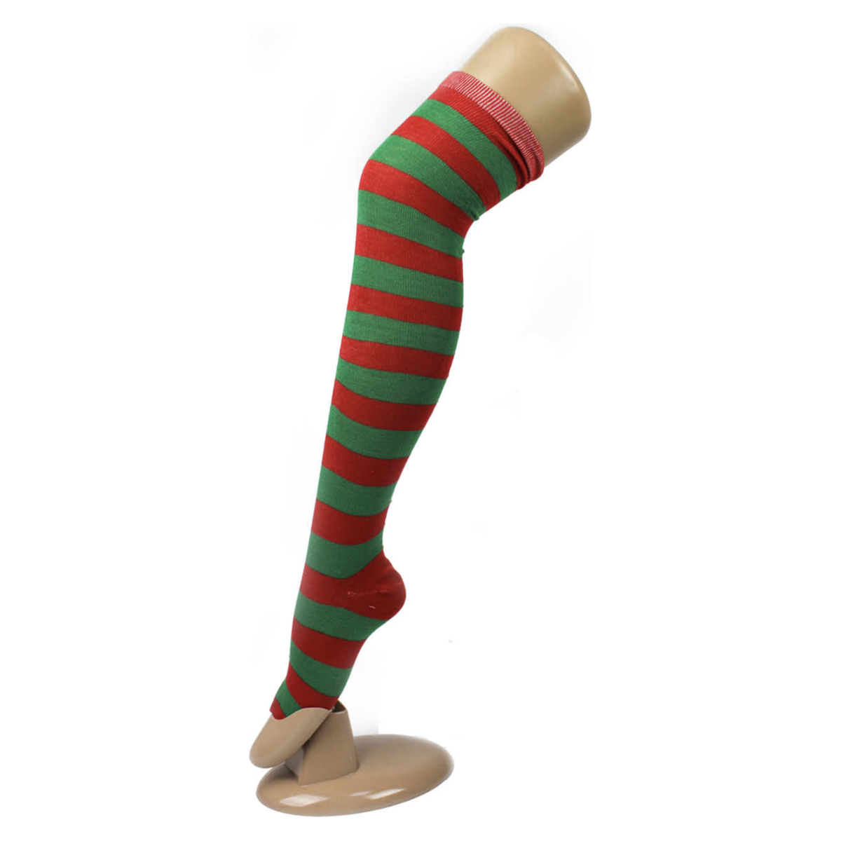 OVER THE KNEE SOCKS Plain Striped High Thigh Ladies Long Womens Stripey Stocking - Red/Green