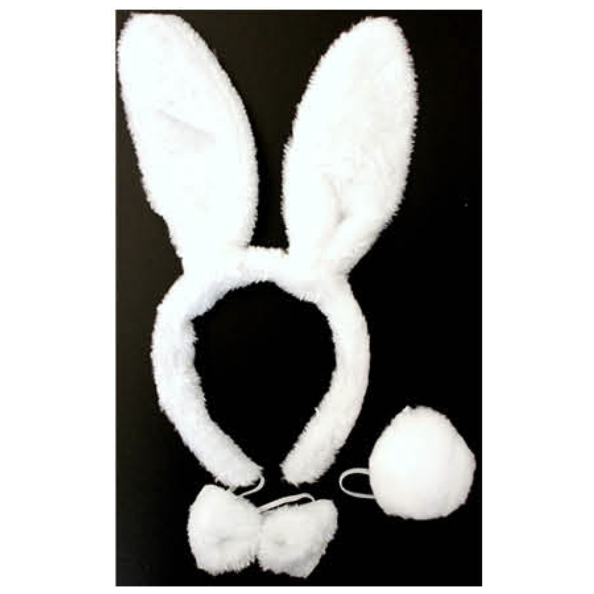 WHITE RABBIT EARS HEADBAND w Bow Tail Animal Costume Halloween Party Hair Accessory