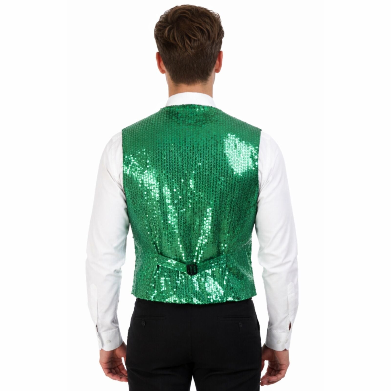Mens Sequin Vest Waistcoat Disco Sparkle Costume Dance Party One Size - Green