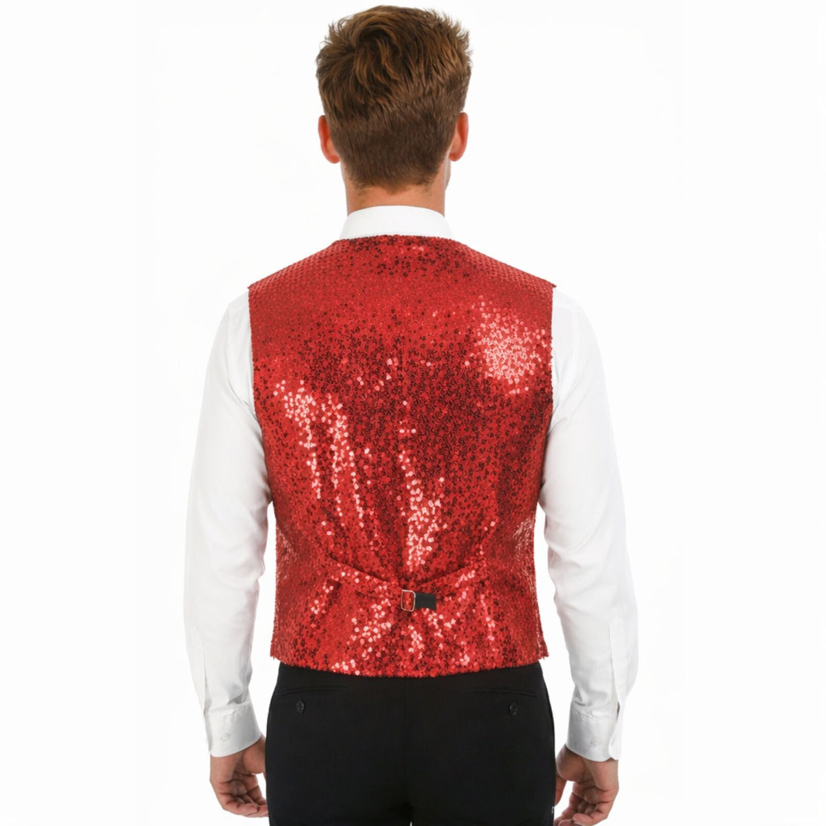 Mens Sequin Vest Waistcoat Disco Sparkle Costume Dance Party One Size - Red