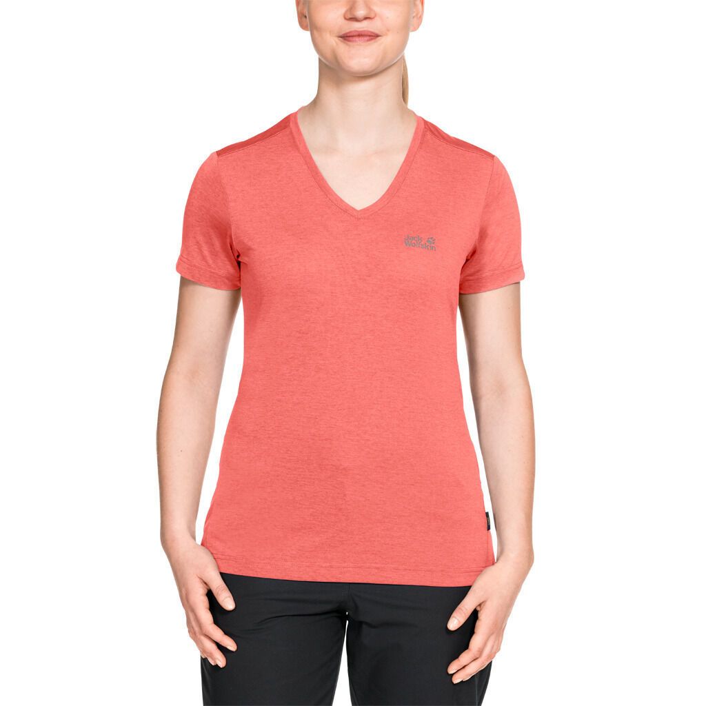 Jack Wolfskin Womens Crosstrail Short Sleeve Top T Shirt Base Layer Warm - Flamingo