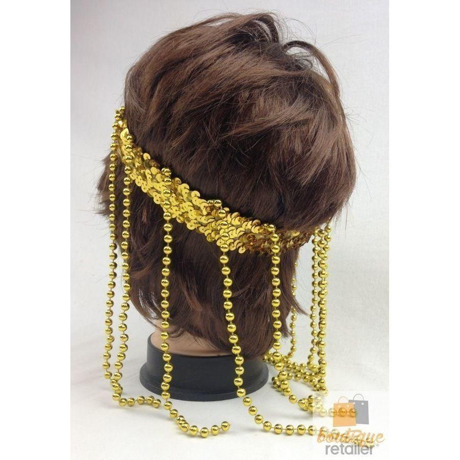 CLEOPATRA HEADPIECE Egyptian Beaded Headband Headdress Fancy Costume Sequin