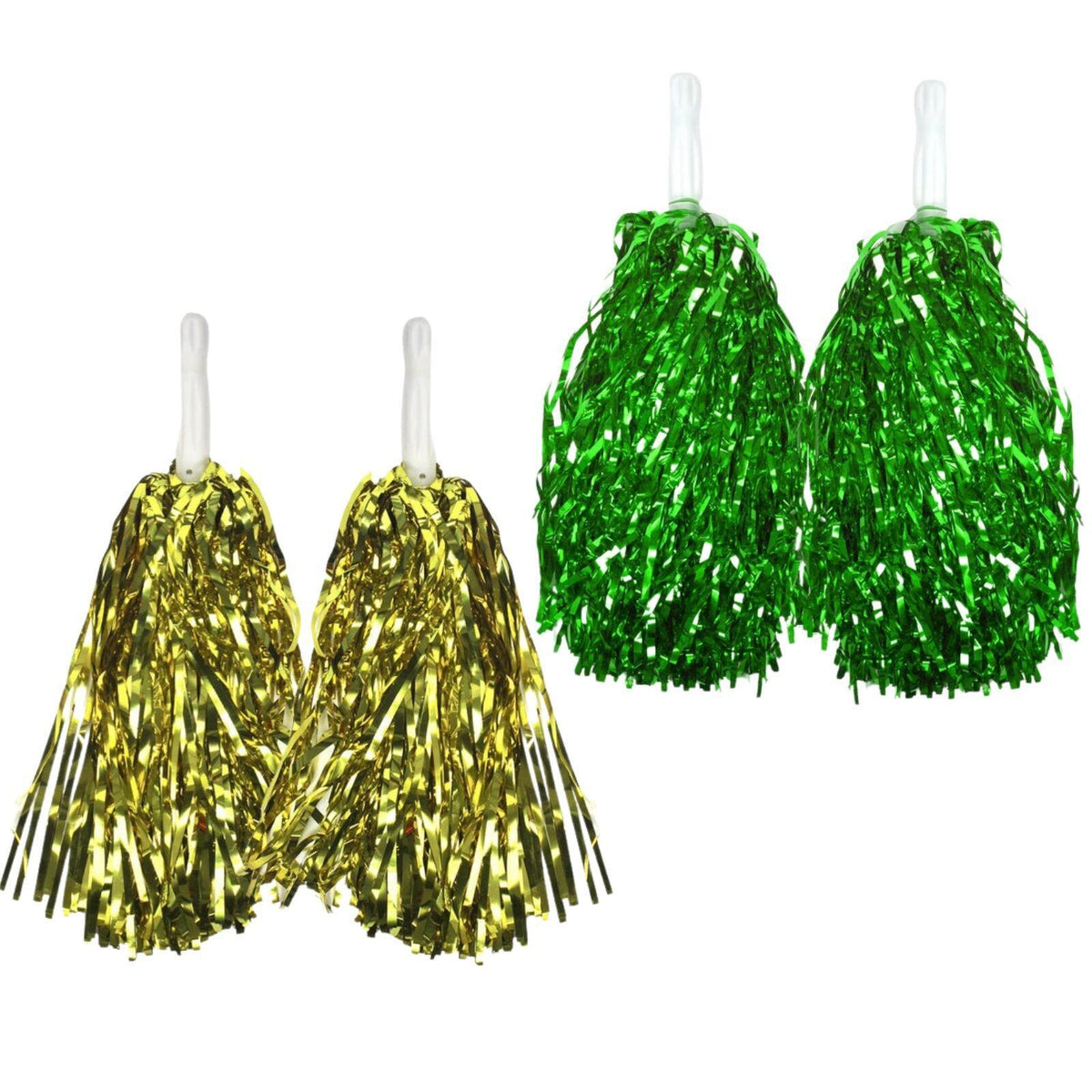 Green &amp; Yellow Metallic Cheerleading Pom Poms – 2-Pack (1 Green Pair &amp; 1 Yellow Pair) Australia Day