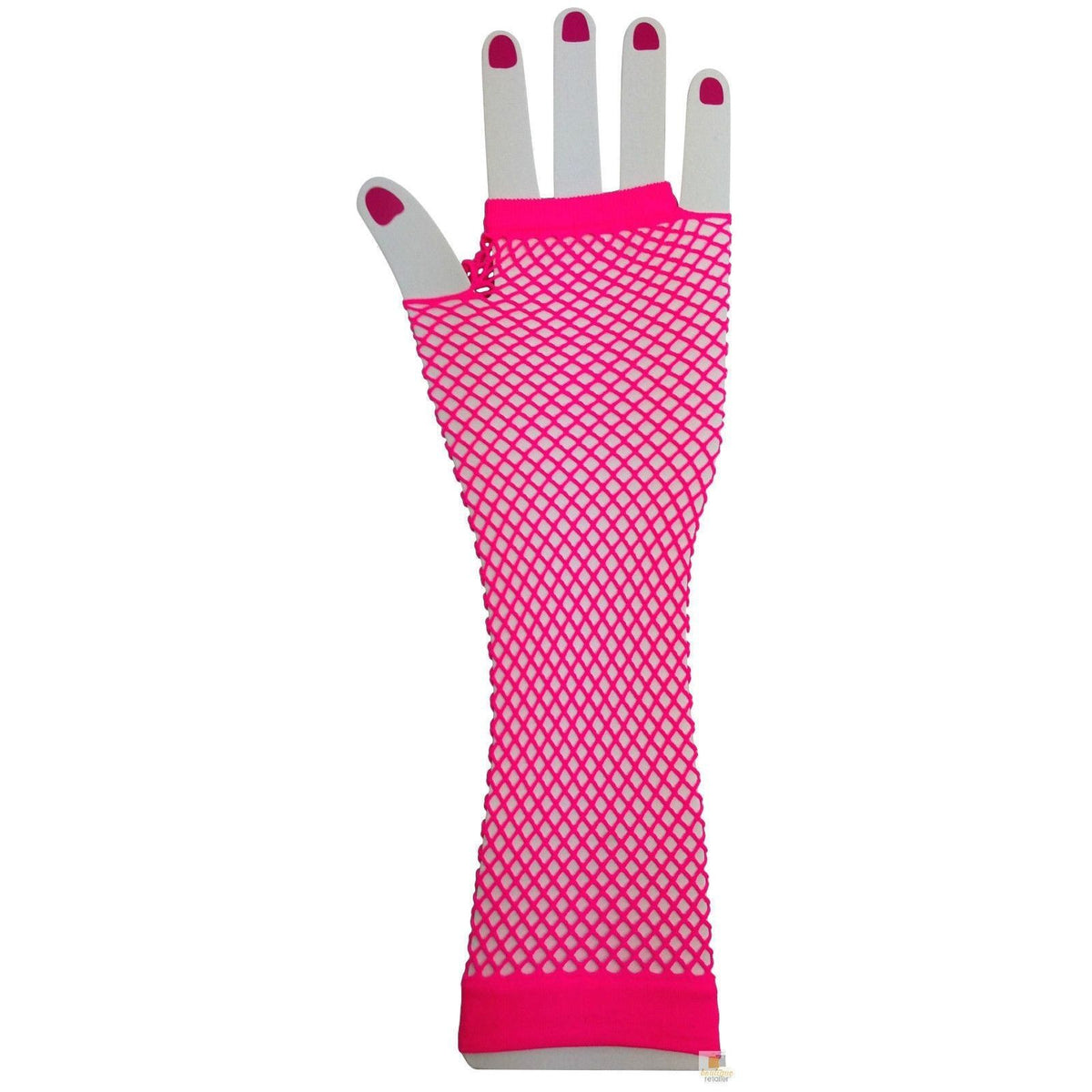 FISHNET GLOVES Fingerless Elbow Length 70s 80s Womens Costume Party Dance - Hot Pink - One Size
