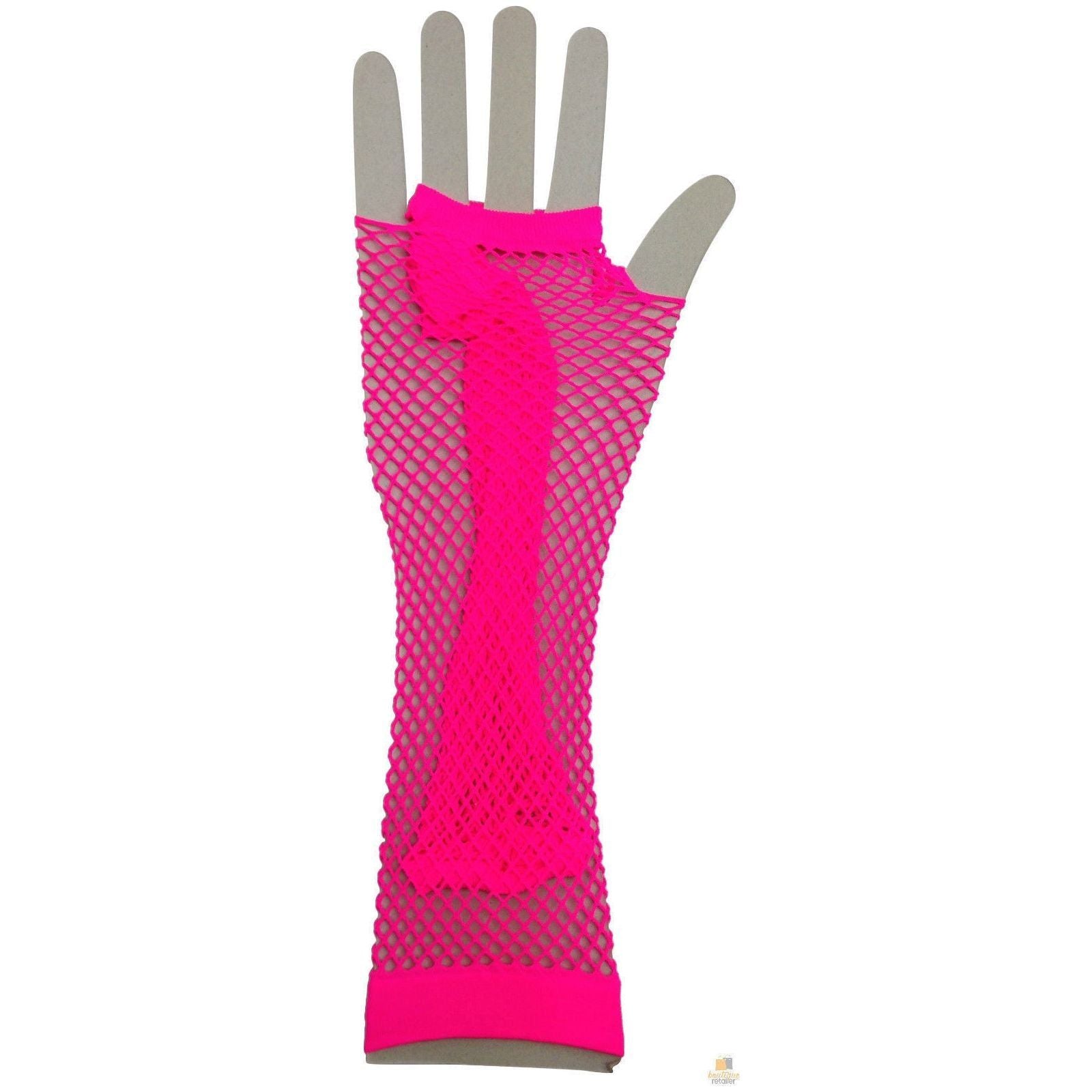 FISHNET GLOVES Fingerless Elbow Length 70s 80s Womens Costume Party Dance - Hot Pink - One Size