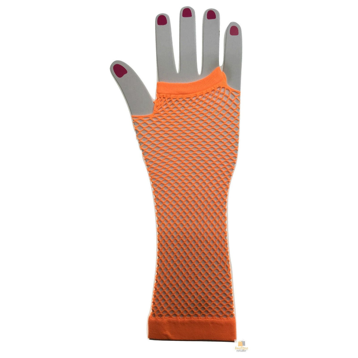 FISHNET GLOVES Fingerless Elbow Length 70s 80s Womens Costume Party Dance - Orange - One Size