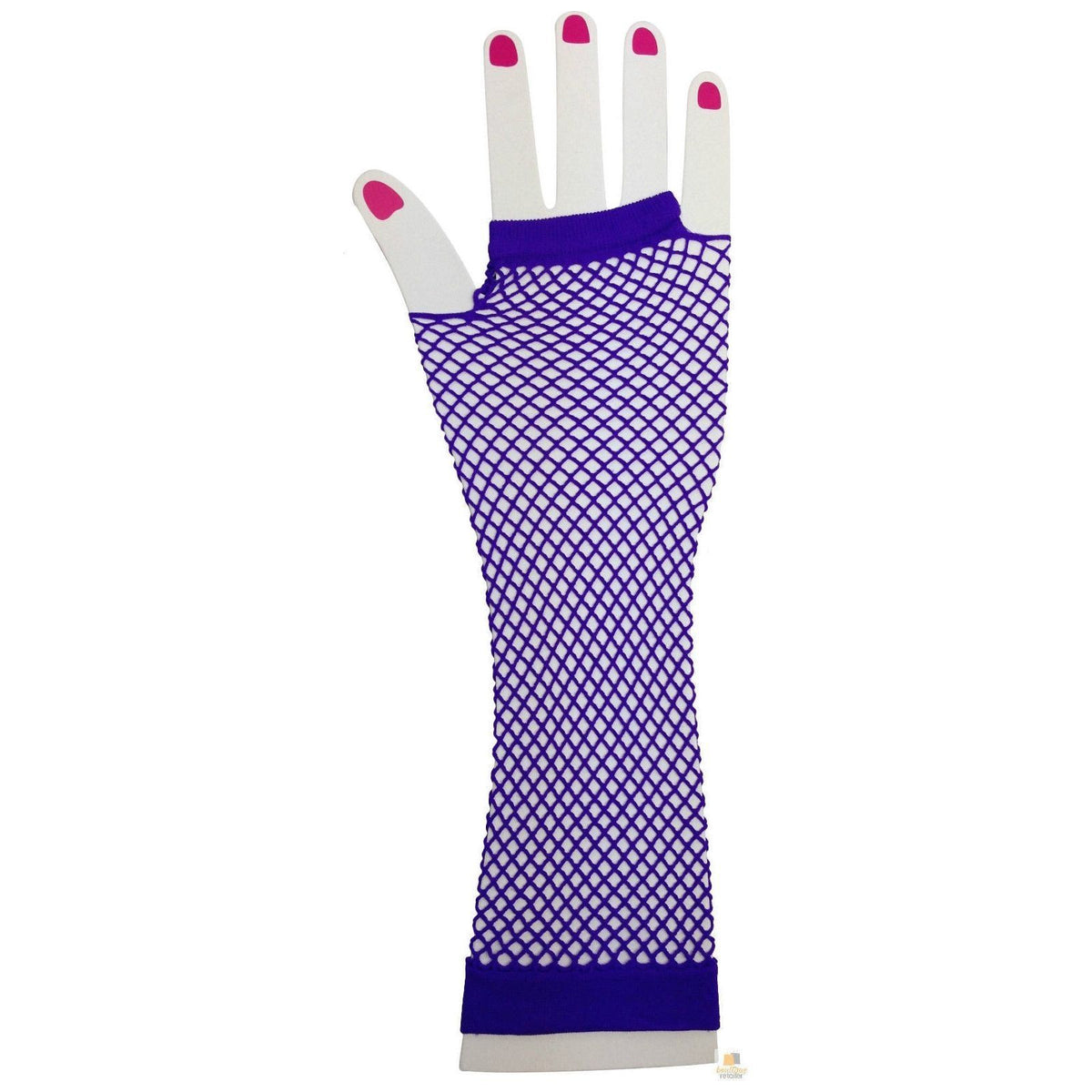 FISHNET GLOVES Fingerless Elbow Length 70s 80s Womens Costume Party Dance - Purple - One Size