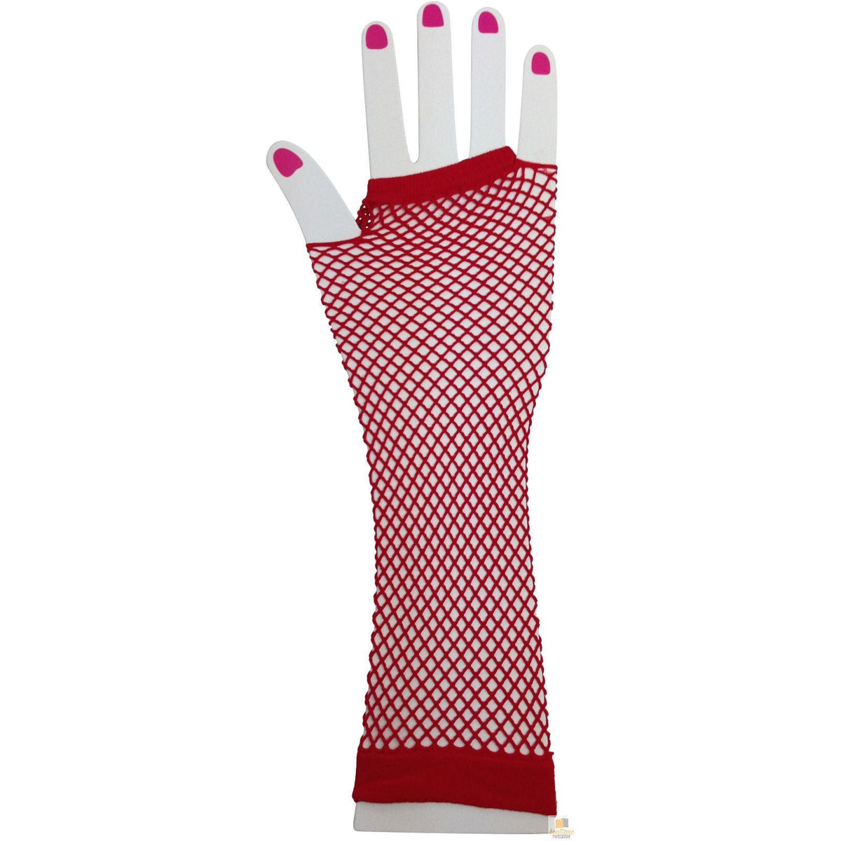 FISHNET GLOVES Fingerless Elbow Length 70s 80s Womens Costume Party Dance - Red - One Size