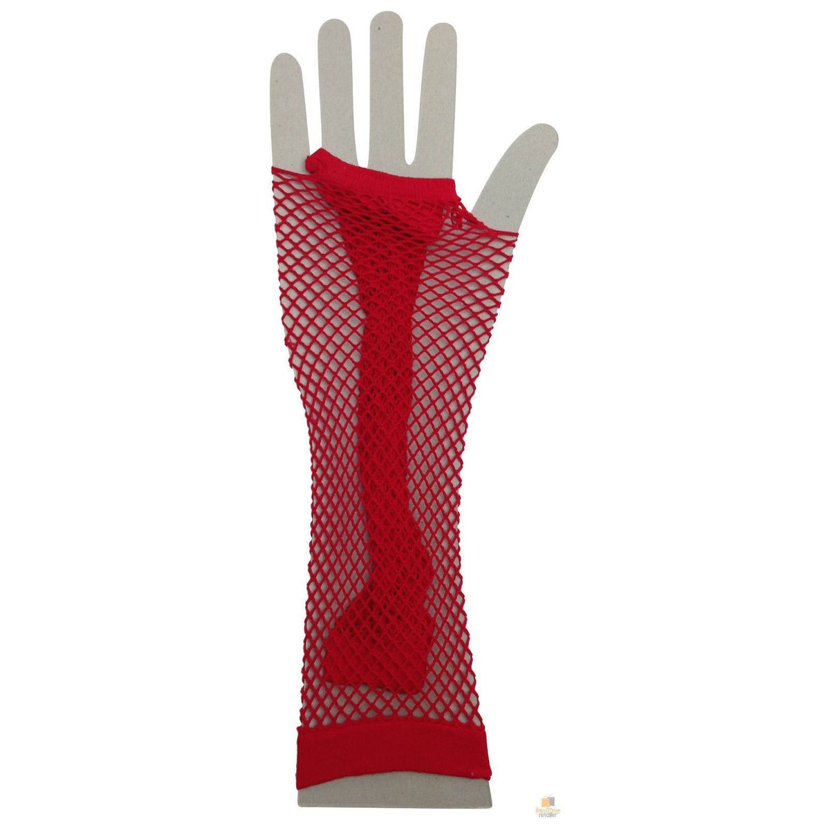 FISHNET GLOVES Fingerless Elbow Length 70s 80s Womens Costume Party Dance - Red - One Size