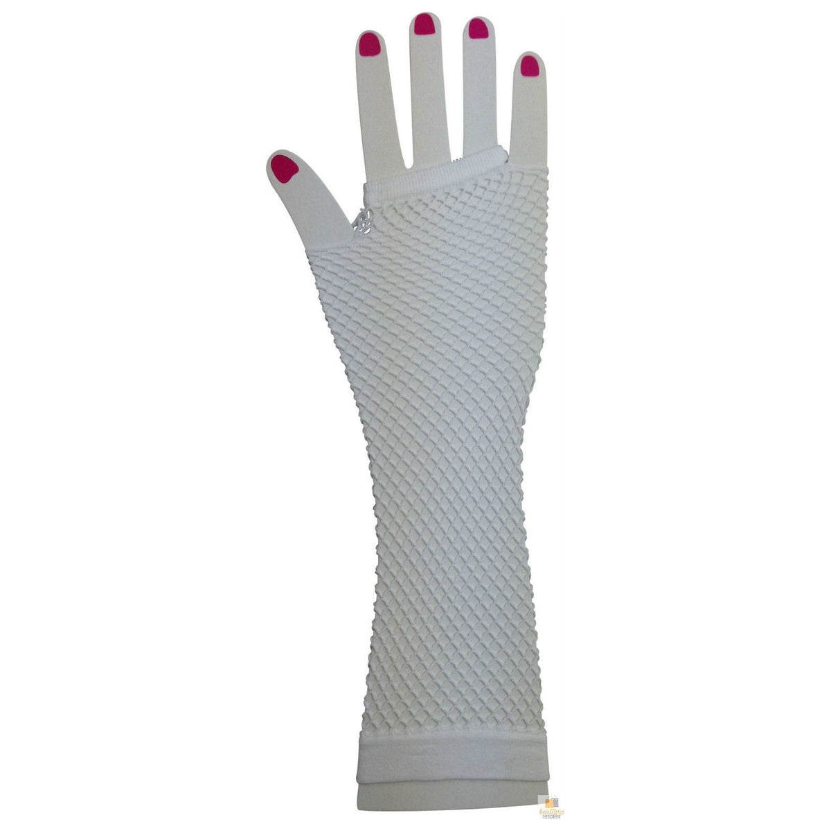 FISHNET GLOVES Fingerless Elbow Length 70s 80s Womens Costume Party Dance - White - One Size
