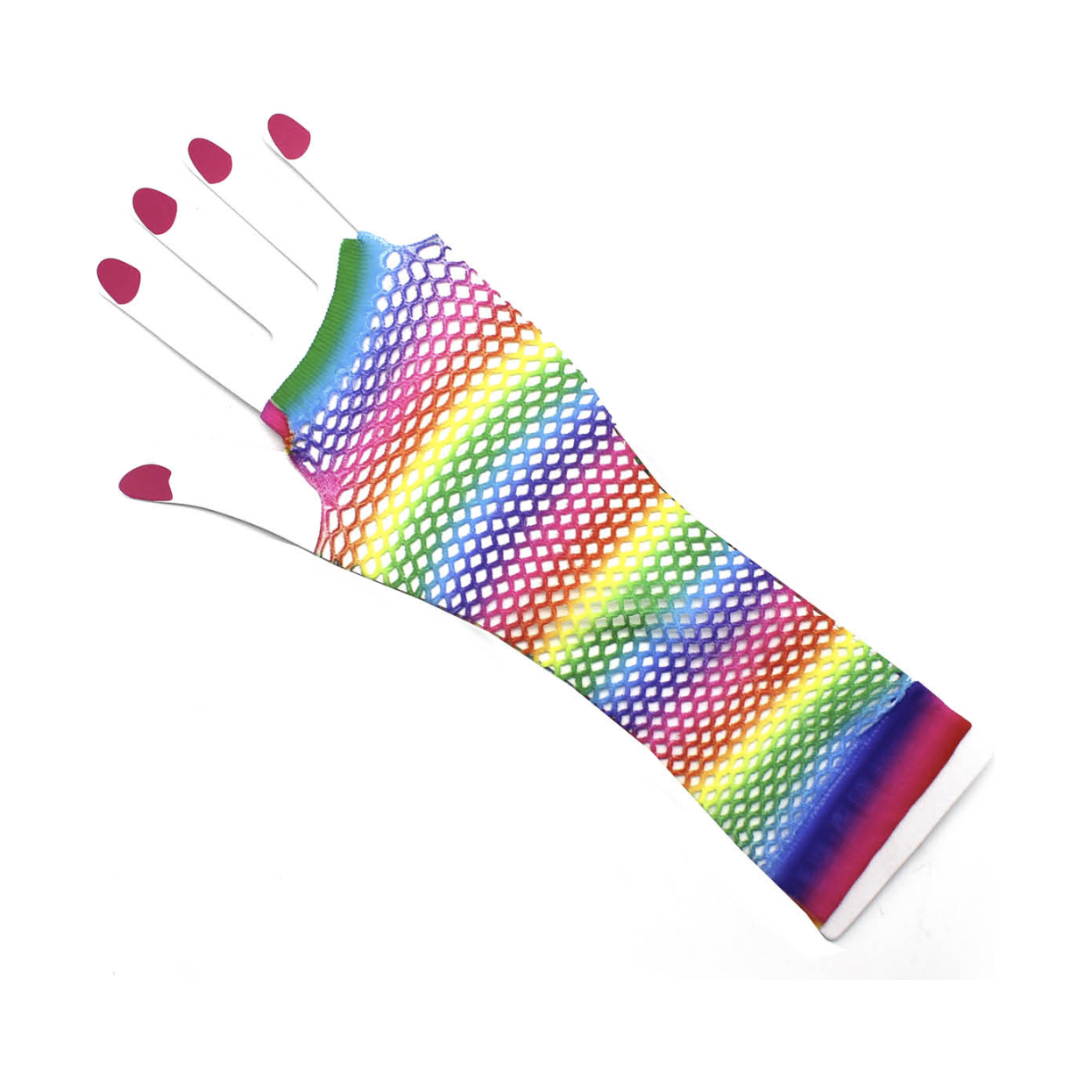 Rainbow Stripe Fishnet Fingerless Gloves 80s Costume Burlesque Mardi Gras Dance