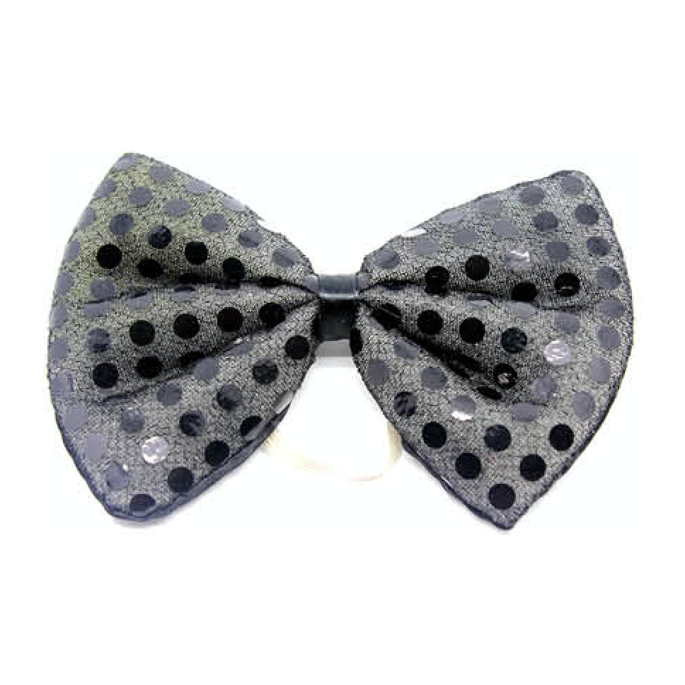 SEQUIN BOW TIE Polka Dots Bowtie Party Unisex Costume  13cm x 9cm Clown - Black