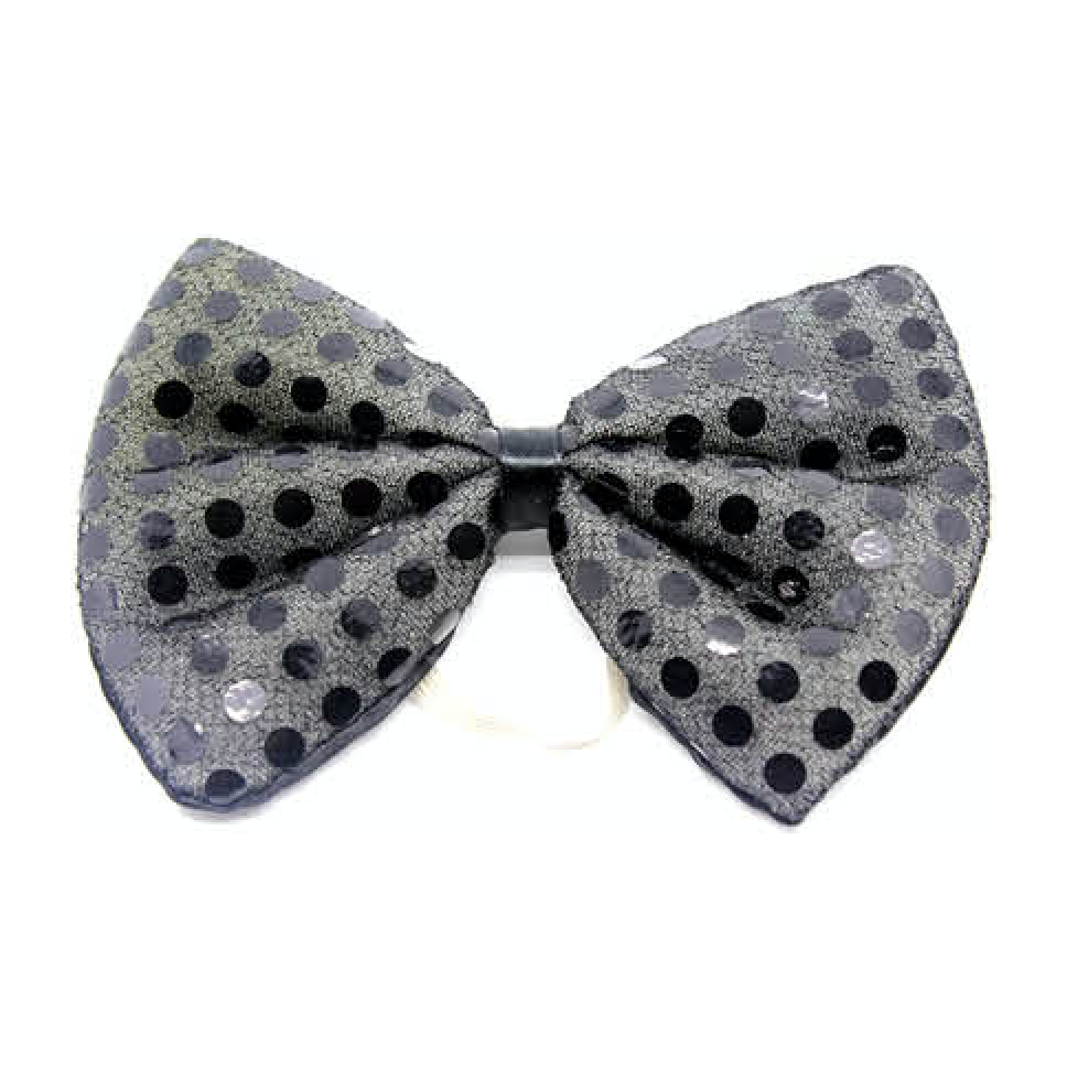 SEQUIN BOW TIE Polka Dots Bowtie Party Unisex Costume  13cm x 9cm Clown - Black