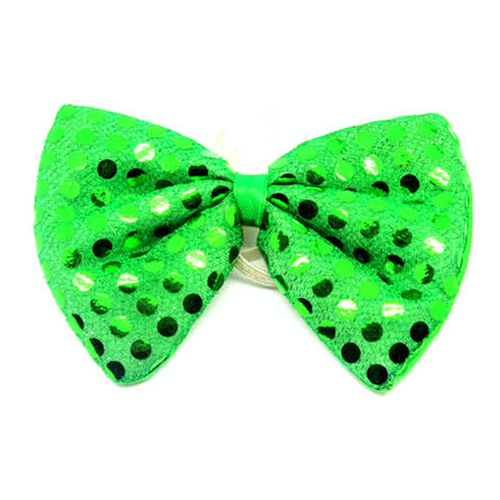 SEQUIN BOW TIE Polka Dots Bowtie Party Unisex Costume  13cm x 9cm Clown - Green