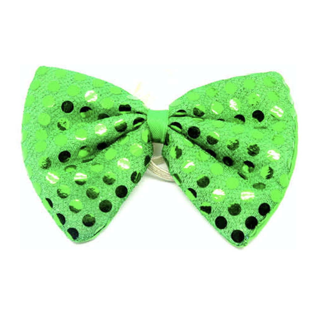 SEQUIN BOW TIE Polka Dots Bowtie Party Unisex Costume  13cm x 9cm Clown - Green
