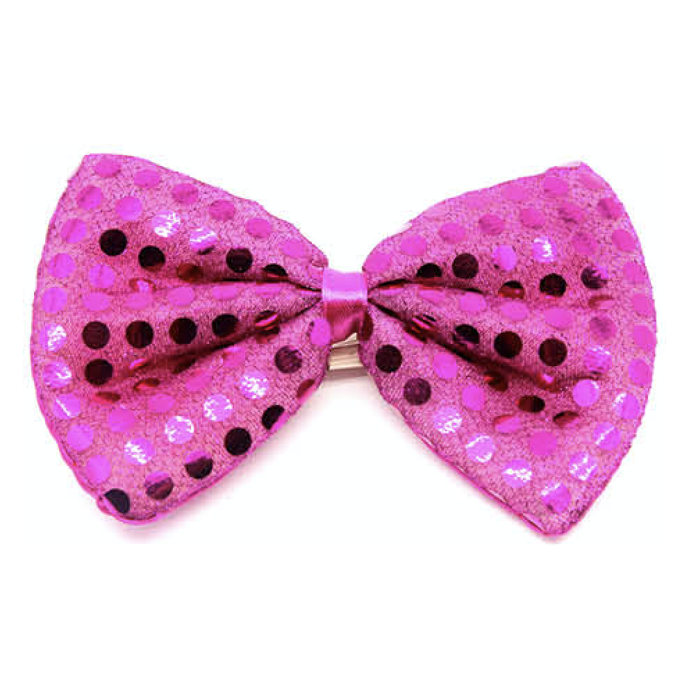 SEQUIN BOW TIE Polka Dots Bowtie Party Unisex Costume  13cm x 9cm Clown - Hot Pink